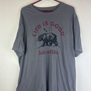 Life is Good Take a Hike Bear Graphic Gray Grey T-Shirt Plus Size XXL